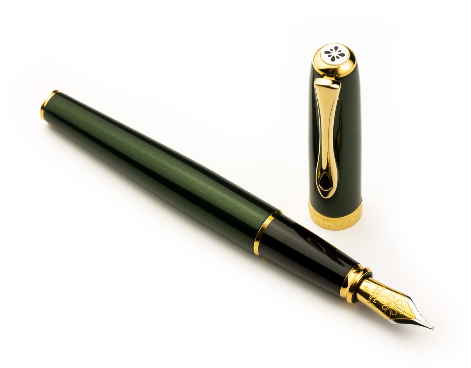 Diplomat Excellence A2 Evergreen vergoldet, Füllfederhalter im Set mit Stiftetui aus Leder, Schreibtinte und Konverter, Füller mit Edelstahlfeder Stärke M, Füllhalter-Set