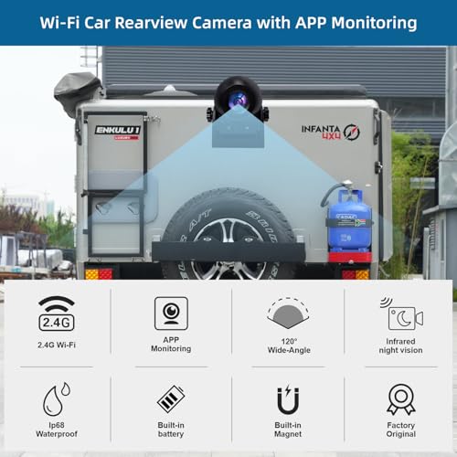 Uzone Rückfahrkamera Kabellos,Nachtsicht,IP68 Wasserdicht,Magnetisch,WiFi Rückfahrkamera Auto...