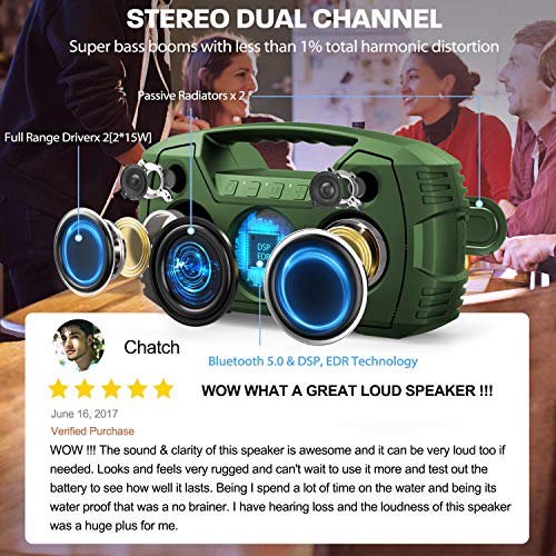 AOMAIS GO Bluetooth Speakers, 40H Playtime Outdoor Portable Speaker, 40W Stereo Sound Rich Bass, IPX7 Waterproof Bluetooth 5.0 Wireless Pairing,10000mAh Power Bank, for Party, Travel -Green[2020 New] - Thumbnail 4