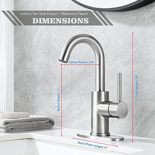 Jodulos Bar Sink Faucet Single Hole, Brushed Nickel Stainless Steel Single Handle With Deck Plate and Supply Lines, Mini Bar Prep Sink 1 Hole, Satin Nickel Vanity JU1100-BN