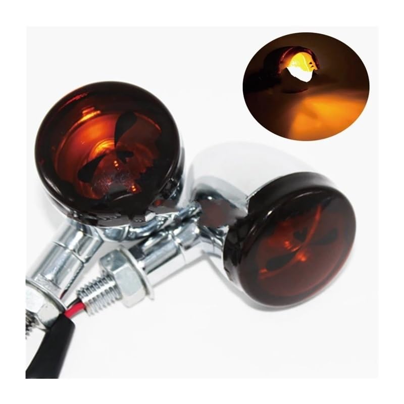 Clignotant pour moto rétro en métal chromé avec tête de mort custom