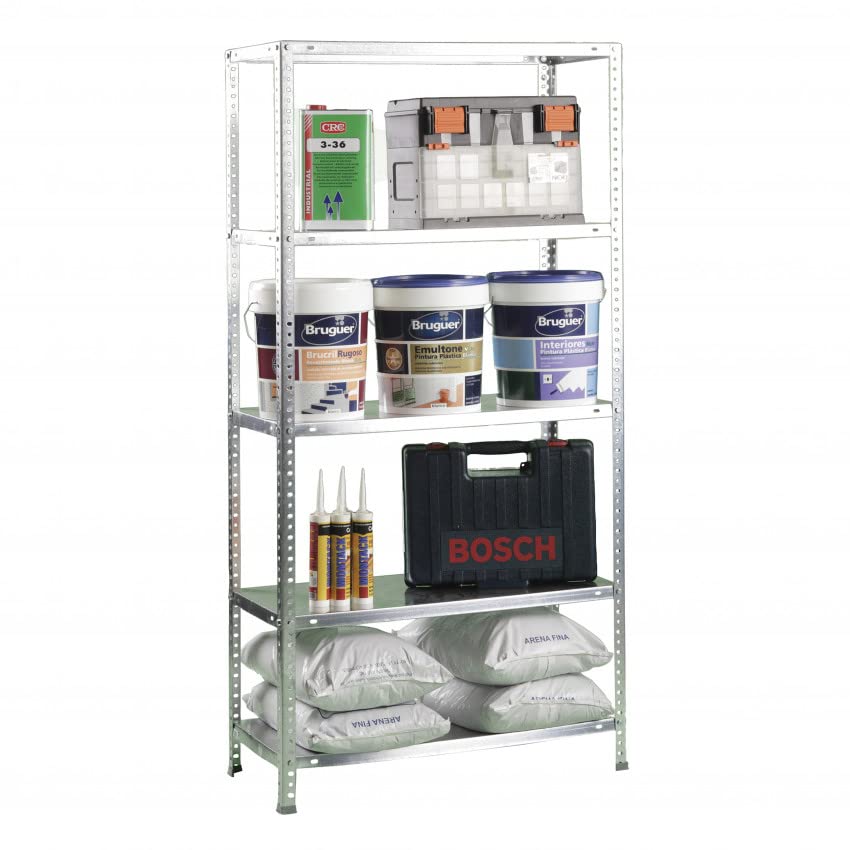 Set mit 6 Metallregalen mit Schrauben Advantage 5/400, verzinkt, 5 Einlegeböden Simonrack