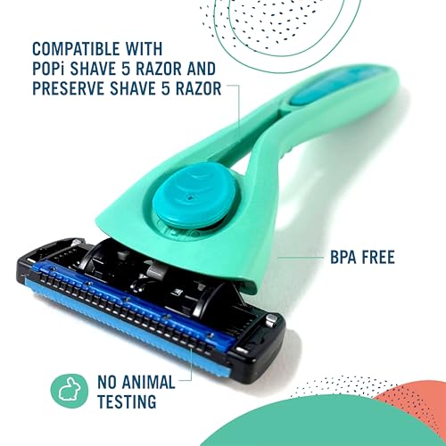 Preserve Shave 5 Razor Blades Refills - 5 Blade Razors for Men & Women - Ceramic Coated Shavers for Comfort with Aloe-Cocoa Butter Strip - Reusable Shaving Refill - 4 Pack