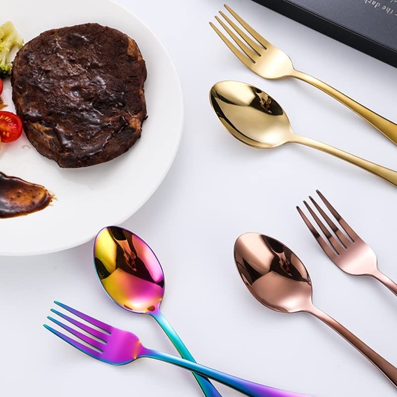 Ensemble de couverts en argenterie, 40 pièces acier inoxydable, occidentaux, couteaux à steak, fourchettes, cuillères dessert, vaisselle for 8 personnes, ensemble, doré