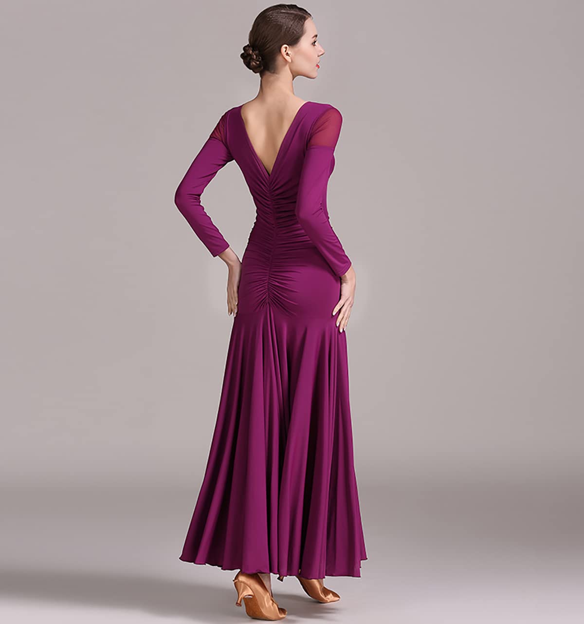 Nowoczesne kostiumy na konkursy tańca moda damska seksowna sukienka koronkowe szwy dekolt w serek bez pleców jednolity trykot długa sukienka na imprezę elegancka sukienka duża spódnica swing