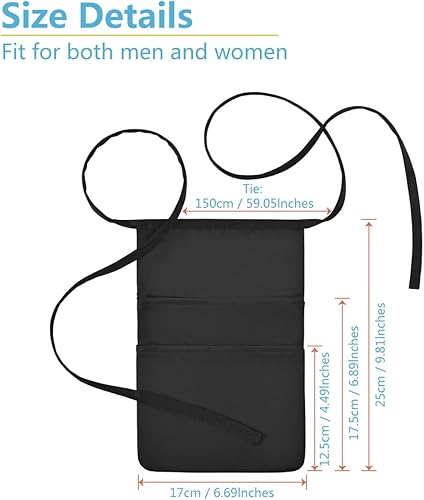 Miniatura 2 de Delantales de servidor con 3 bolsillos, delantal de cintura negro para camarera, delantales cortos