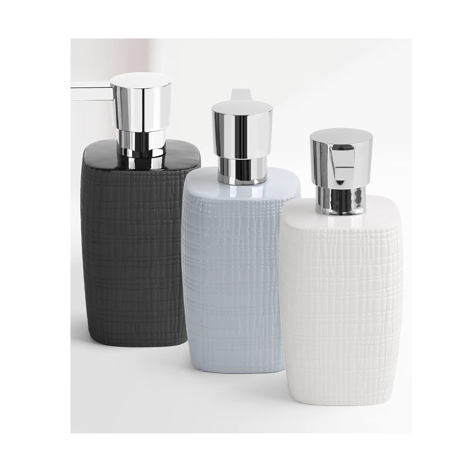 Dispenser di Sapone in Ceramica per Bagno, casa, Hotel, flacone Dispenser per lozione, Shampoo, Testina a Pompa cromata, Ricaricabile (Colore: Nero)