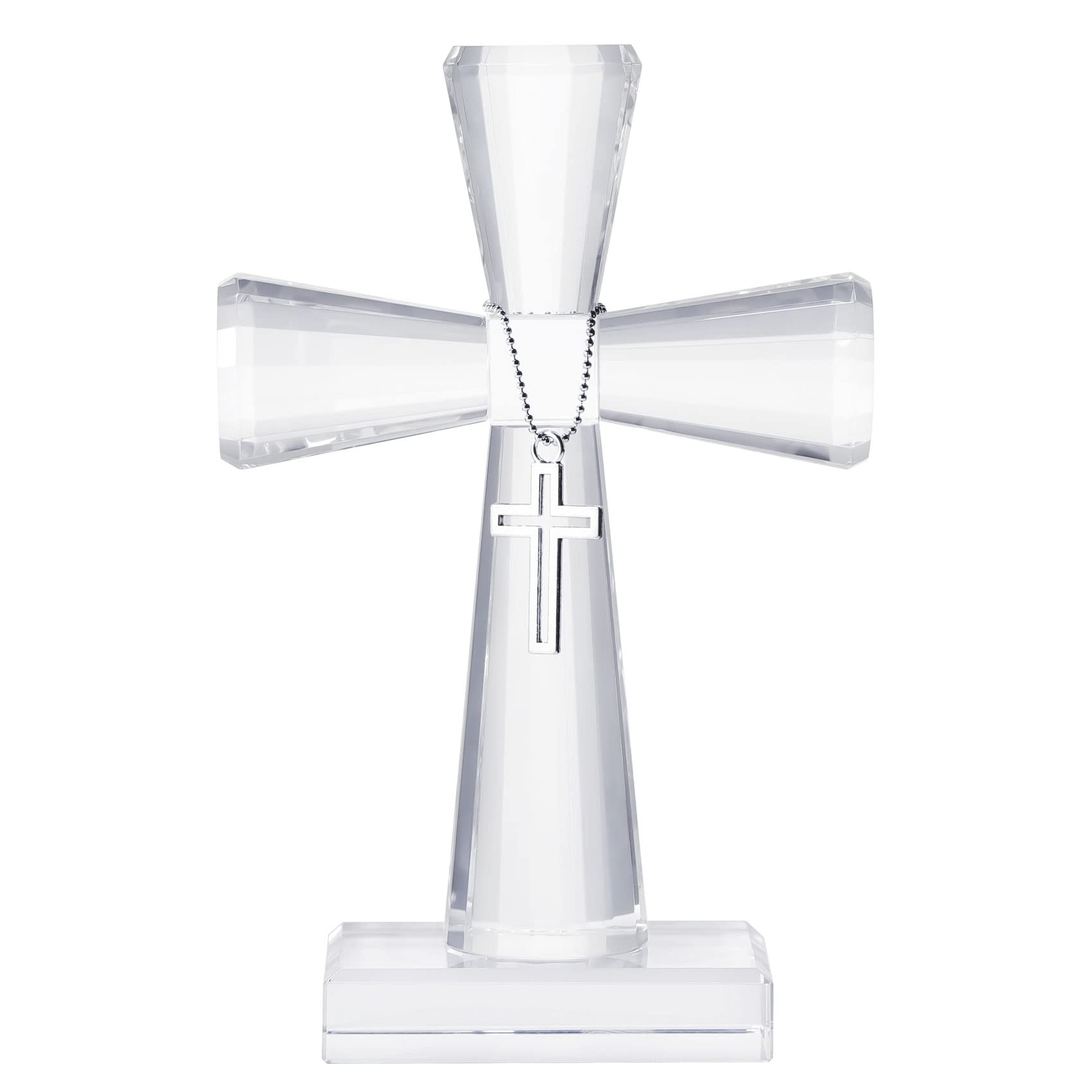 YWHL Handmade Crystal Cross Standing Religious Gifts for Women Men, Glass Cross Collectible Figurines for Home Decoration