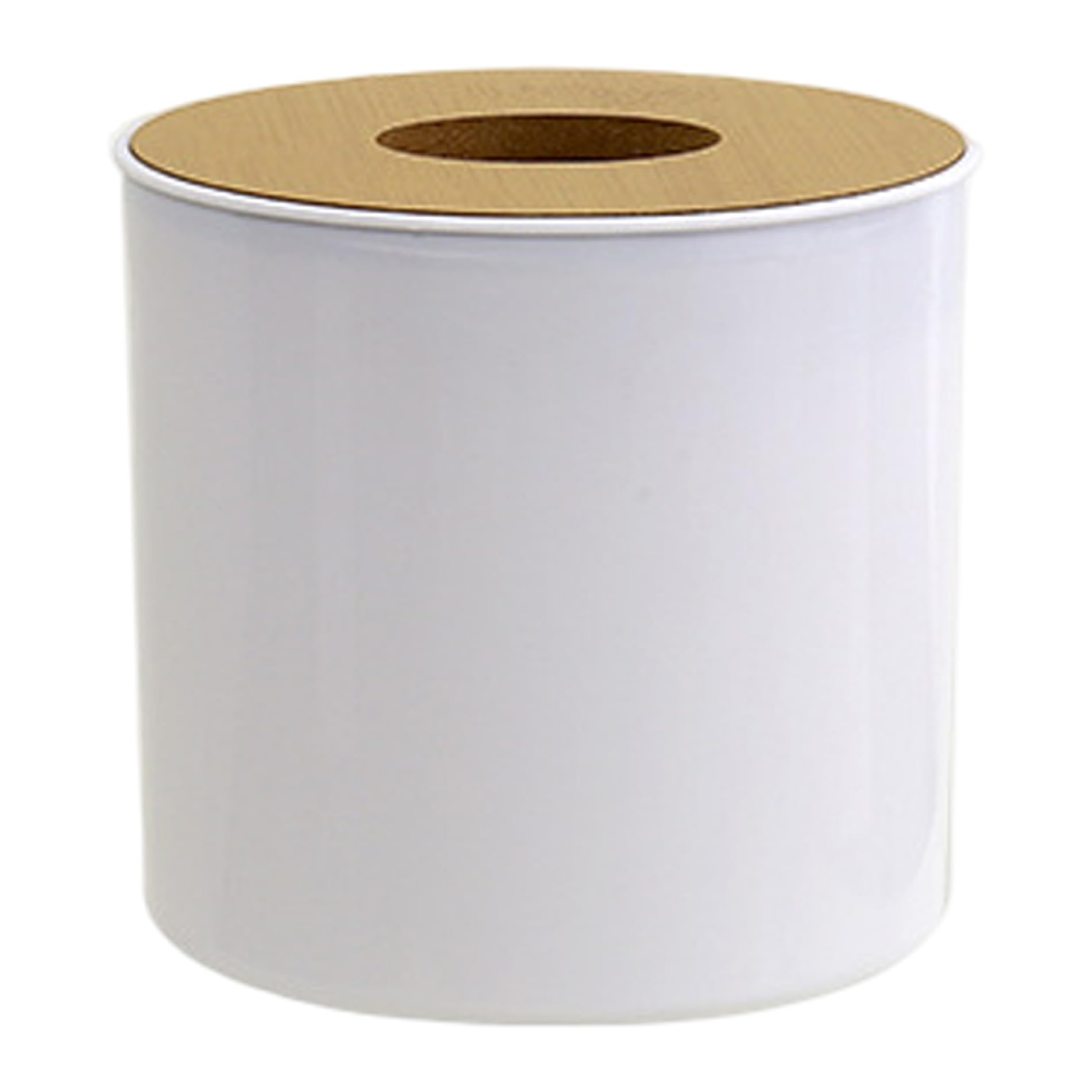 Ngbbby White Round Tissue Holder, Waterproof Toilet Paper Roll Cover With Removeable Bamboo Lid, Plastic Tissue Container For Bathroom, Kitchen, Bedroom, Office, Toilet Paper Roll Cover