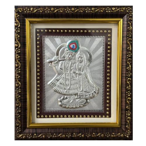 Image of BHAGWATIJEWELS Silver Coating Radhakrishna Frame | Divine Home Decor | Wall Mount Square Photo Frame for Gift, Wooden Square PhotoFrame for Temple | tabletopframe (5 inch x 5.50 inch Inch)