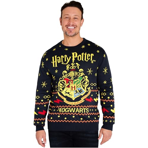 Harry Potter Weihnachtspullover Herren, Hogwarts Pullover für Männer, Sweatshirt Weihnachten, Geschenkidee Fans (2XL, Marine)