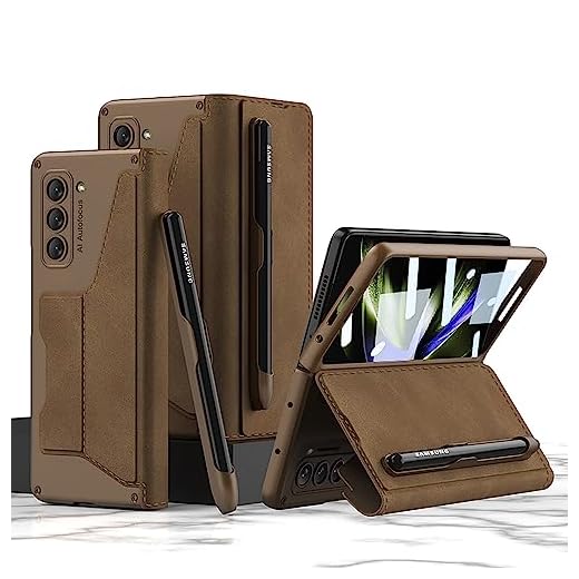 FYTON Capa para Galaxy Z Fold5 com suporte para caneta S (removível), capa carteira Z Fold5 com proteção de dobradiça, compartimento para cartão e função de suporte para Samsung Galaxy Z Fold5 5G,