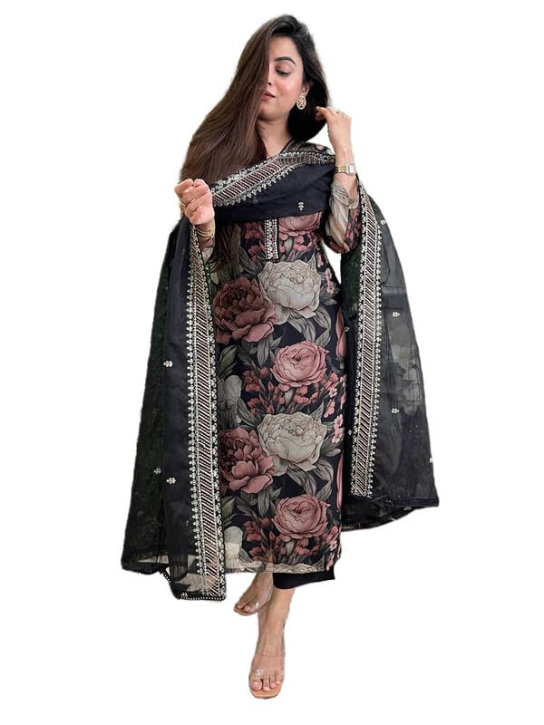 Sun Fashion And Lifestyle Women’s Organza Straight Printed Salwar Suit Set With Dupatta Sun Fashion And Lifestyle Women’s Organza Straight Printed Salwar Suit Set With Dupatta
