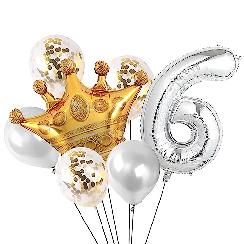 Image of 40 Inch Silver Number Balloons, Helium Mylar Foil Number Balloons for Birthdays, Number 6 Balloon for Party Wedding Bachelorette Birthday Bridal Shower Anniversary Celebration Party Decorations