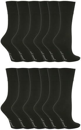 SockShop 12 Pairs Women's Cotton Gentle grip socks 4-8 uk, 37-42 eu Plain Black GG67