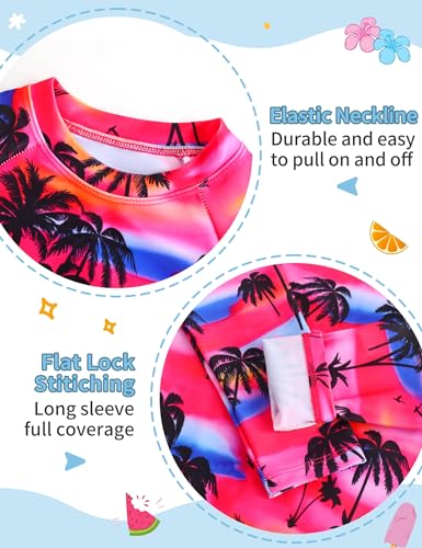 Image of TENVDA Girls Swimsuit Long Sleeve Rash Guard Sets UPF 50+ Two Piece Bathing Suits Size 3-12 Years