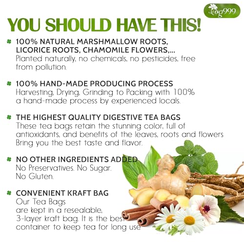 Image of TOG999, Premium Digestive Tea Bags | 40 Count | Herbal Blend with Marshmallow Root, Licorice Root, Chamomile Flower, Ginger, Fennel Seed, Peppermint & Cinnamon - Smooth & Comforting Herbal Tea