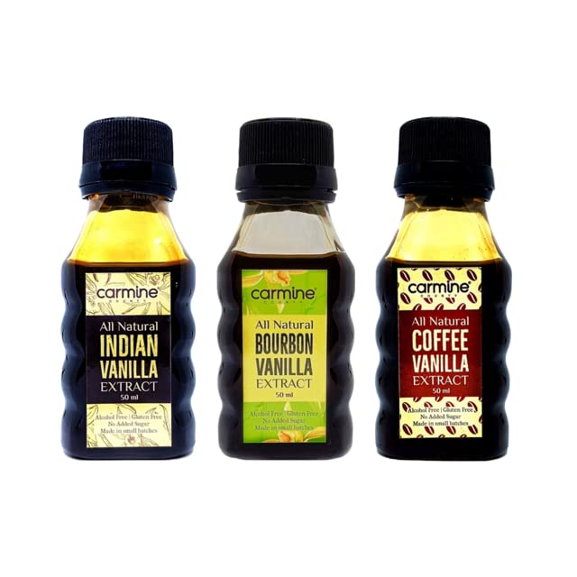 Carmine County Combo of All Natural Extracts Bourbon Vanilla, Indian Vanilla and Roasted