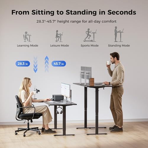 Image of Agilestic 63 Inch Reversible L Shaped Standing Desk, Electric Height Adjustable Desk with Memory Preset, Sit Stand Up Computer Workstation for Home Office, Splice Board, Black