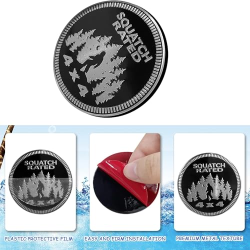 Image of Squatch Rated Metal Car Badge Stickers for Jeep Wrangler,Round Auto Car Emblem Sticker 3D,4 x 4 Decal,Metal Automotive Car Badge,Decorative Sticker for Motorcycle Vehicles Bumpers Trucks Decals