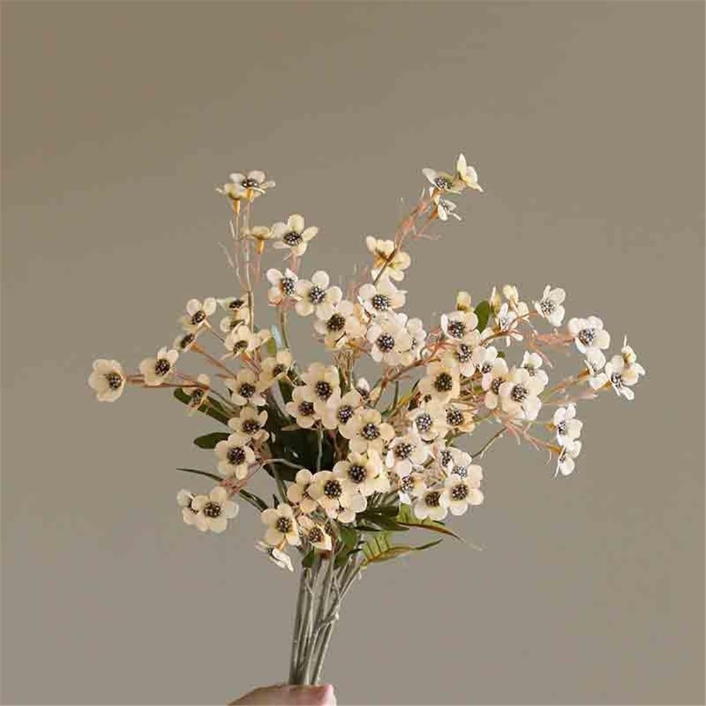 Flores Artificiales Arreglo Floral de simulación de ciruelas Blancas pequeñas con jarrón de Cristal for Mesa de Sala de Estar. Salón