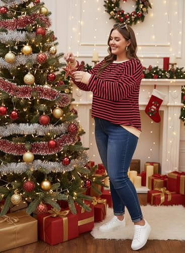 Image of Eytino Women Plus Size Striped Color Block Crewneck Sweatshirt(1X-5X) | Oversized Pullover Tops,Long Sleeve Casual Shirt,Workout & Daily Wear,2026 Fall Fashion Clothes Outfits