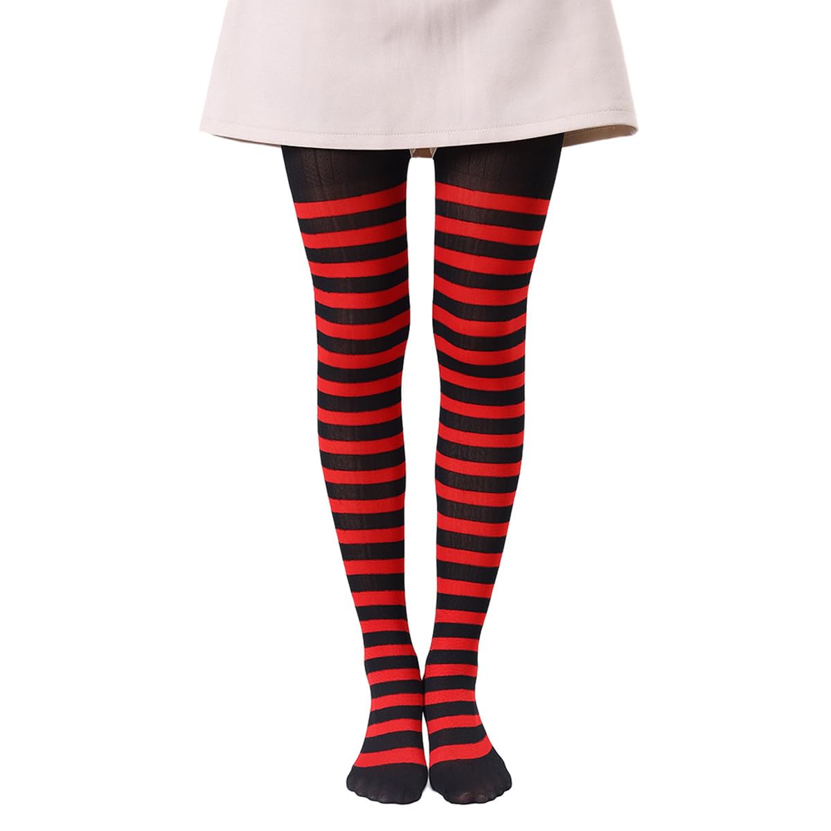 Enwye Halloween Striped Tights Women’s Opaque Fancy Dress Tight Black Red - Image 4