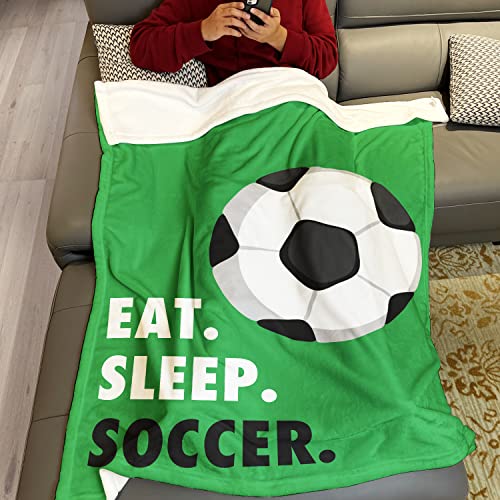 Hommomh Sports Fleece Blanket 40" X 50" Eat Sleep Soccer Green Lightweight Fuzzy Cozy Soft Warm Throw For Man Boy Teen, Air Conditioning #TOP2