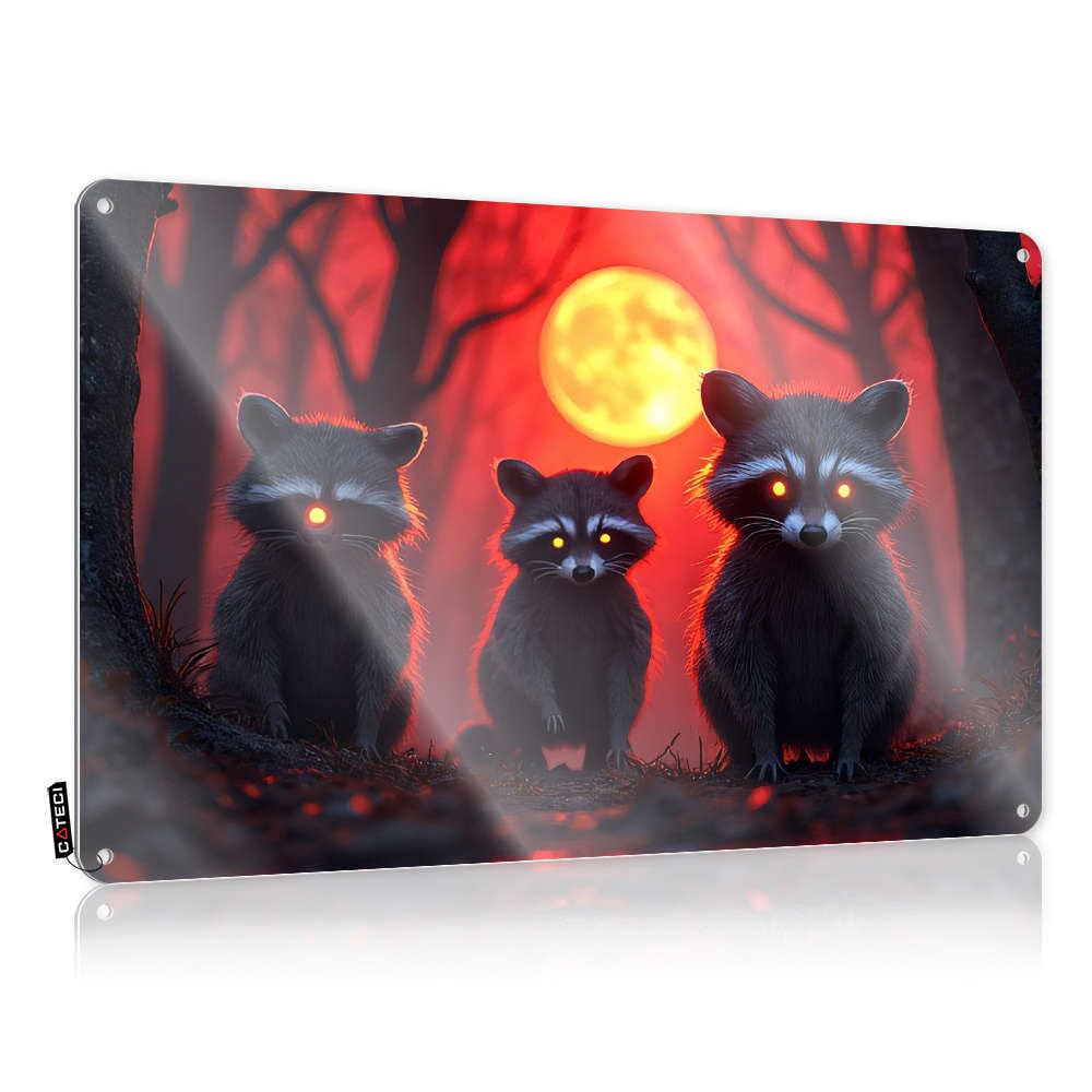Fzfn Colour Three Raccoons In A Spooky Forest With A Full Moon. Decor Outdoor Fall Decor Decorative | Rustic Nice Hanging Art For Basement Living Room(30X40cm)