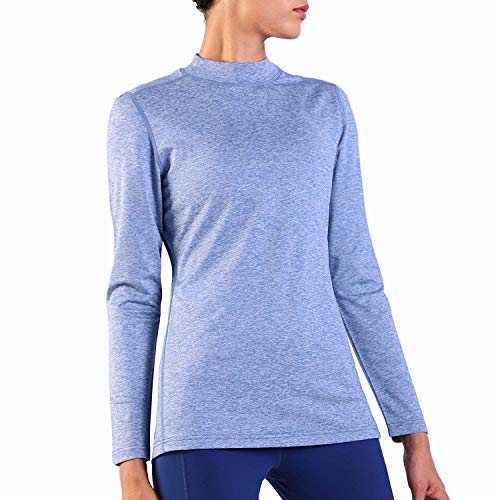 Ogeenier Women's Fleece Thermal Top Mock Neck Long Sleeve Running Shirt Workout Yoga Tops,Heather Blue,XXL