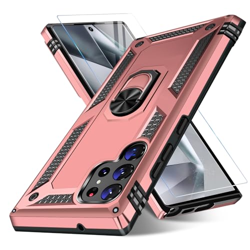 Image of for Samsung Galaxy S24 Ultra Case with Screen Protector, Military Grade Rugged Shockproof Heavy Duty S24 Ultra 5G Protective Cover for Samsung S24 Ultra Magnetic Ring Kickstand Phone Case (Pink)