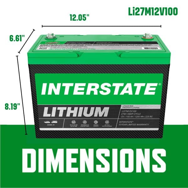 Image of Interstate Batteries 12V 100Ah LiFePO4 Marine Deep Cycle Battery, Group 27M