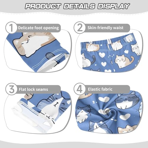 Cute Cats White Girls' Leggings Toddler Doodles Heart-Shaped Kids Yoga Pants Dance Active Tights 4T3