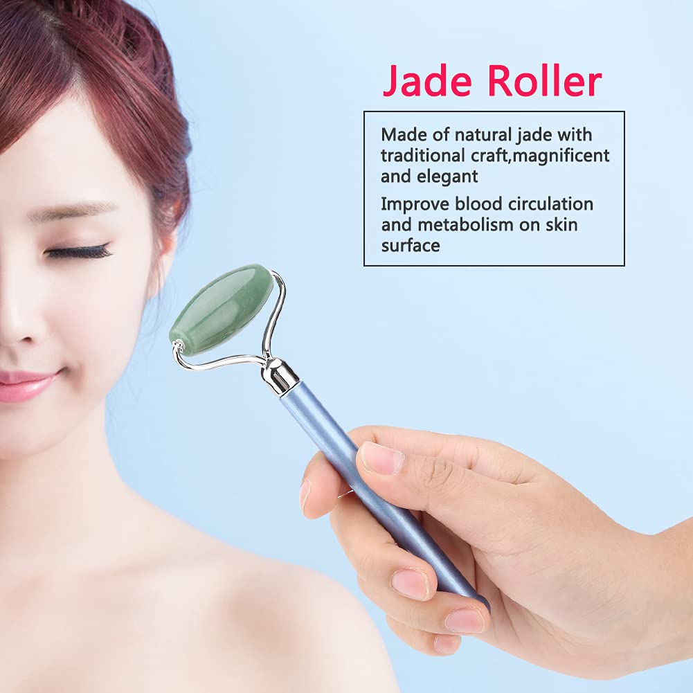 Natürlicher Jade-Roller Für Das Gesicht, Jade-Gesichtsroller, Gesichtsmassageroller Zur Hautverjüngung, Anti-Aging-Hautpflege-Werkzeug(Blauer Stab)