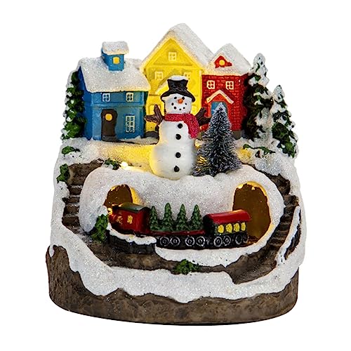 STOBAZA Miniature Christmas Snow House Figurine Lighted Christmas Desk Ornament Music and Train Decor Present for Couples