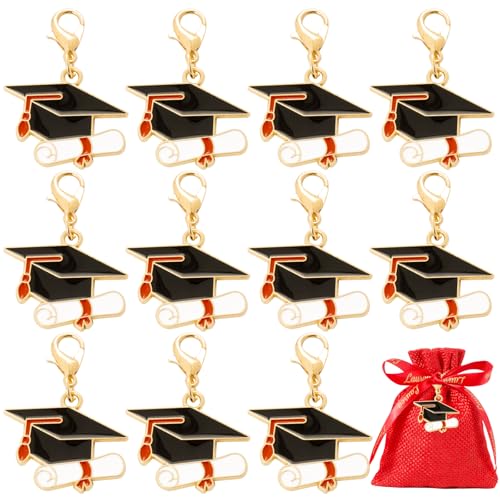 BOOMTOP 12pz Ciondoli Laurea Bomboniere Cappello Tocco Laurea Ciondoli Smaltati Laurea Smalto con Chiusura Ciondoli Pendenti Laurea per Bomboniere Regali Creazione Portachiavi Laurea