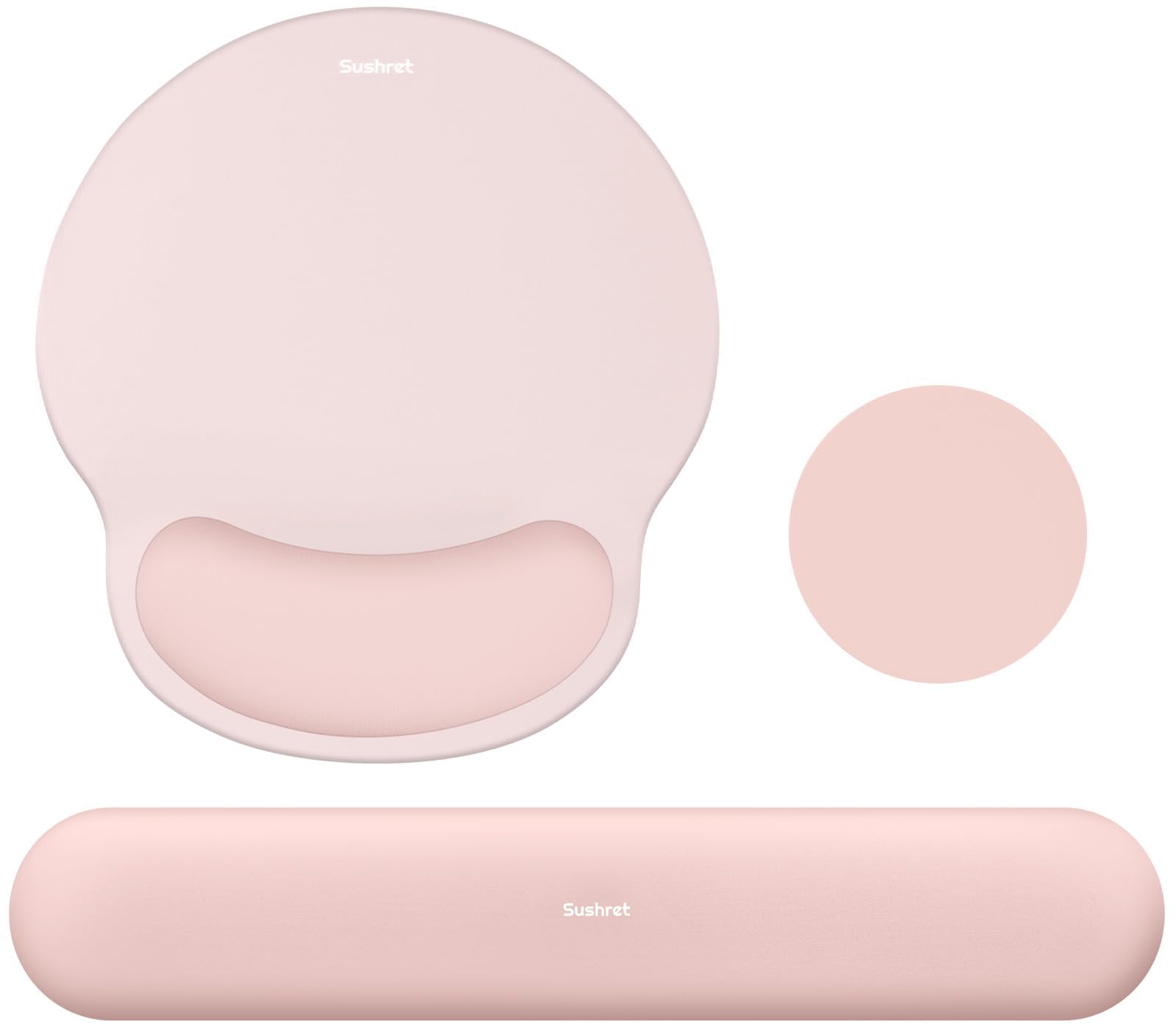 Sushret Mouse Pad and Keyboard Wrist Rest, 3-in-1 Gel Memory Foam Ergonomic Mouse Pad with Wrist Rest Set, Gaming Mousepad Arm Cushion Support for Computer Office Desk Accessories Cute Setup, Pink