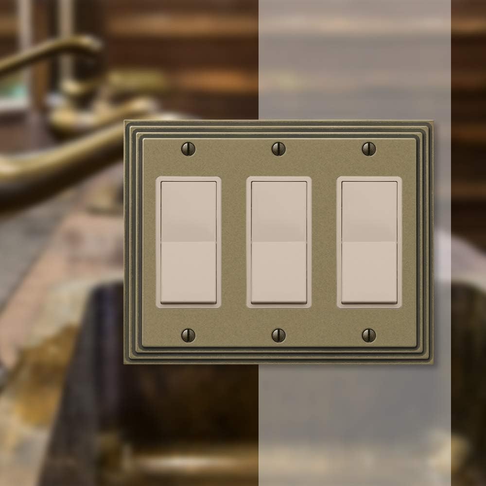 AMERELLE 84RRRRB Steps Triple Rocker Cast Metal Wallplate in Rustic Brass