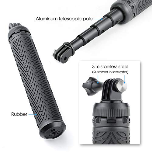 Soonsun 3-In-1 Aluminum Telescoping Selfie Stick Waterproof Monopod Pole Handheld Grip Tripod Stand For Gopro Hero 11 10 9 8 7 6 5 4 3 2, Fusion, Max, Session, Akaso, Sjcam, Dji Osmo Action Camera #TOP2