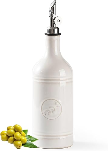 Dispensador de botellas de aceite de oliva de cerámica de 18 onzas para cocina, vinagre de gran capacidad con boquilla de acero inoxidable,