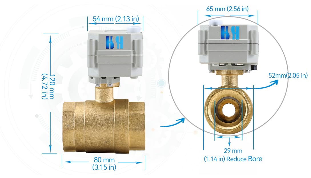 1-1/4 Zoll NPT 2-Wege 12 V DC Messing umgekehrte Polarität 2 Drähte An/Aus motorisierter elektrischer Kugelhahn