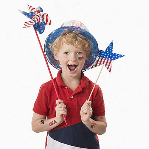 Miniatura 4 de Hying 10 tatuajes patrióticos temporales para niños y adultos, bandera estadounidense, Día de los Caídos, tatuajes temporales para el Día del
