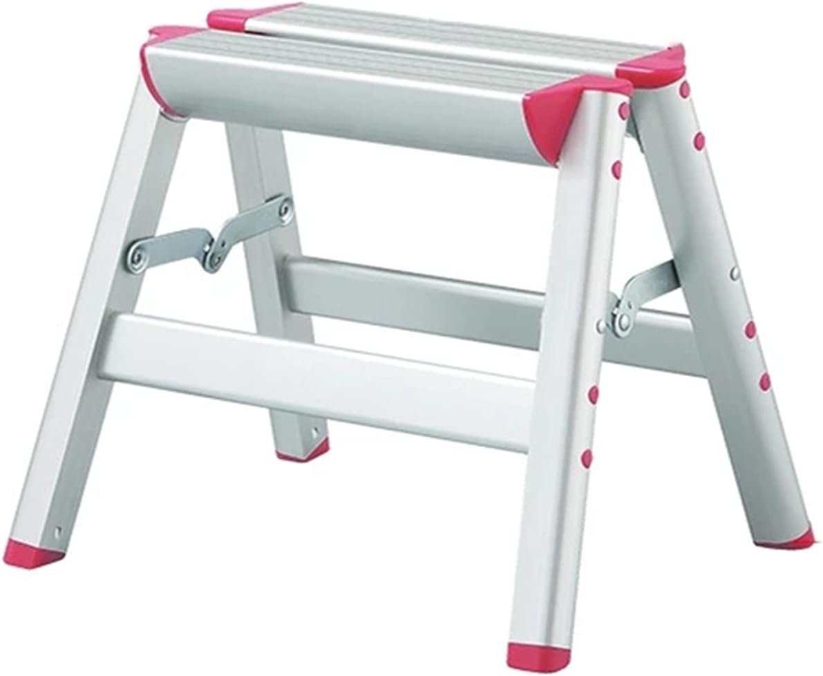 脚立 踏み台 家庭用ステップスツール多機能軽量アルミ合金折りたたみラダー (色 : Pink, Size : 30x38x31cm)