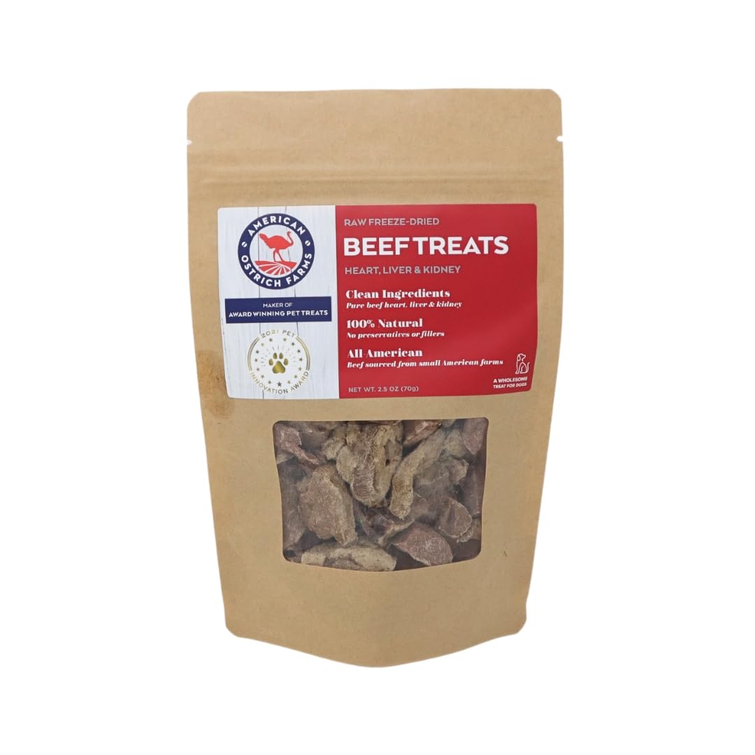 American Ostrich Farms Beef Treats for Dogs - All Natural Training Aid Made with USDA Inspected Beef Heart, Liver, and Kidney