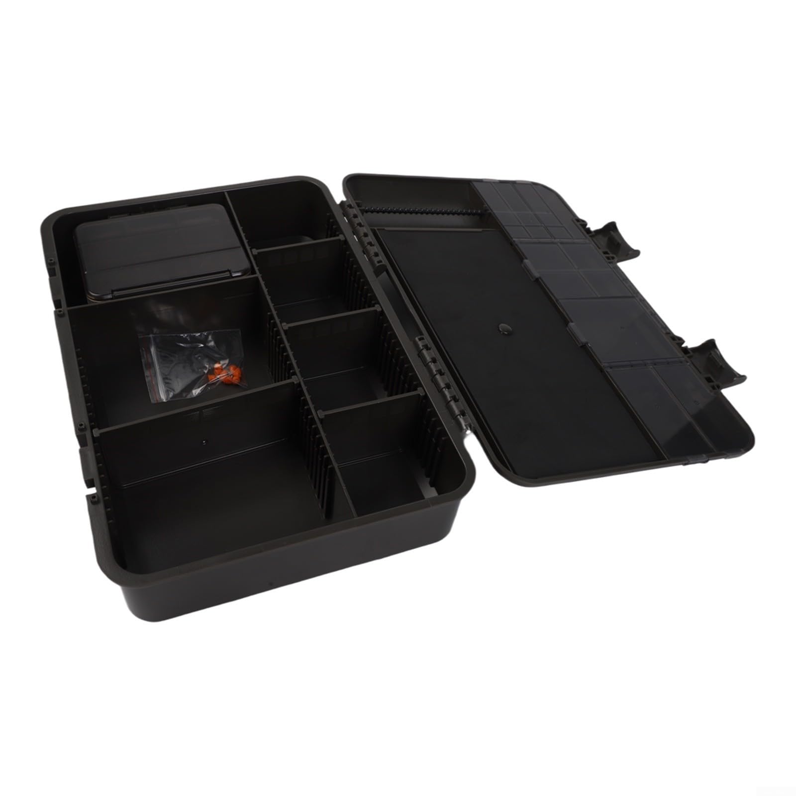 Caja de aparejos de pesca, contenedor de almacenamiento impermeable con divisores ajustables para pesca gruesa de 28,5 cm