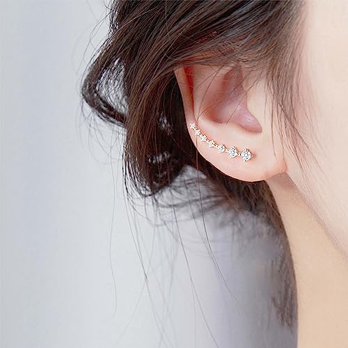 925 Sterling Silver Ear Cuffs Sparkling 7 Crystals Ear Crawler Earrings Cubic Zirconia Climber Cartilage Ear Wrap Hypoallergenic Earring for Women2