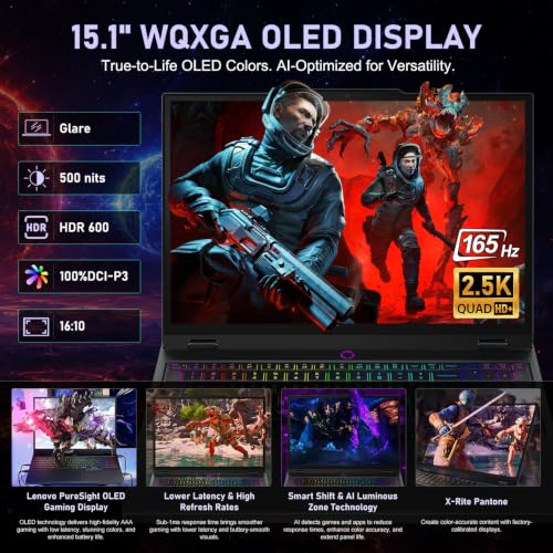 Image of PCONLINE Lenovo Legion 5i 15.1 inch Core Ultra 7 255HX & RTX 5070 Gaming Laptop | WQXGA 165Hz /1ms OLED Display, 64GB DDR5, 2TB SSD, 24-Zone RGB Backlit, Wi-Fi 7, 80Whr Battery