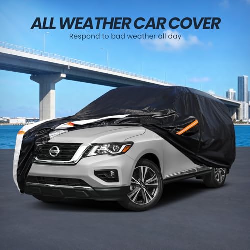 Image of Multi-Layer Car Cover Custom Fit for Nissan Pathfinder(2004-2026), 100% Waterproof All Weather for Automobiles, Gift with Towel, Heavy Duty Car Covers for Rain Sun UV Protection with Door Zipper