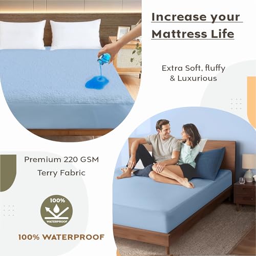 Image of Ayka 100% Waterproof Cotton Terry Mattress Protector Single Size Breathable Hypoallergenic Noiseless Ultra Soft Fitted Bed Protector 78x36 inch Mattress /Bed Cover (Single 78*36 inch | 6.5x3 ft, Sky Blue)