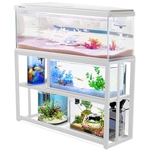 Fish Tank Stand Metal Aquarium Stand,55-75 Gallon Aquarium Turtle Tank, 48.4 x 14.8 x 29.1Inch, Reptile Terrariums and Breeder Tank Stand（White ）